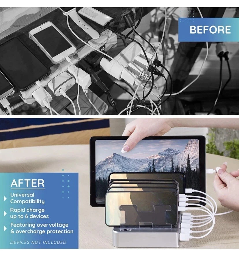 Hercules Tuff Multi-Device Charging Station - 6 USB Fast Ports + 3 USB Cables - Image 2 of 4