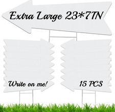 15 Pack White Blank Arrow Signs W/ Stakes 23 x 7 Inches Yard Sales Signs Wedding