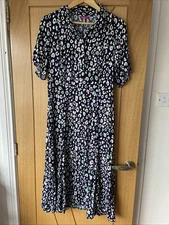 Joules Reagan Shirt Dress Size 16 Navy Multicoloured Spotted Leopard Midi Collar