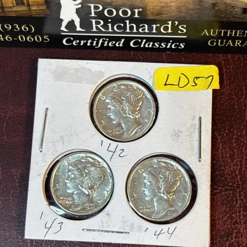 Silver Sale! 3 AU/BU 90% Silver Mercurys 42, 43, & 44 .2184 Oz Pure Silver! LD68