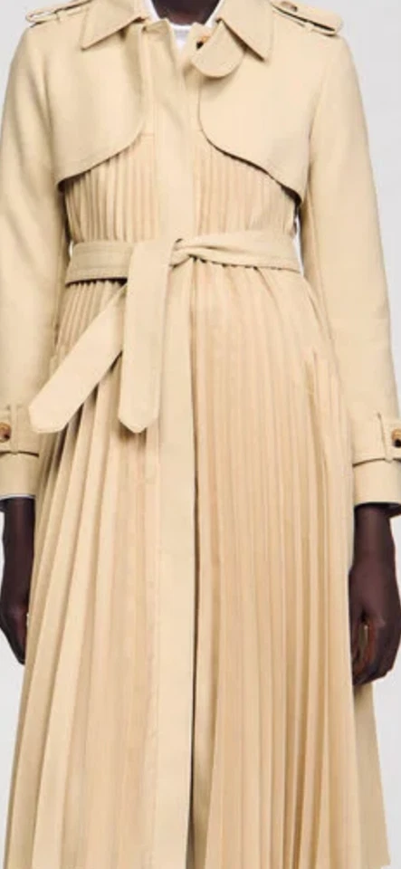 Gabardina nueva con etiqueta/Sandro-Paris para mujer plisada beige-talla 4US/36FR Foto 3 de 4