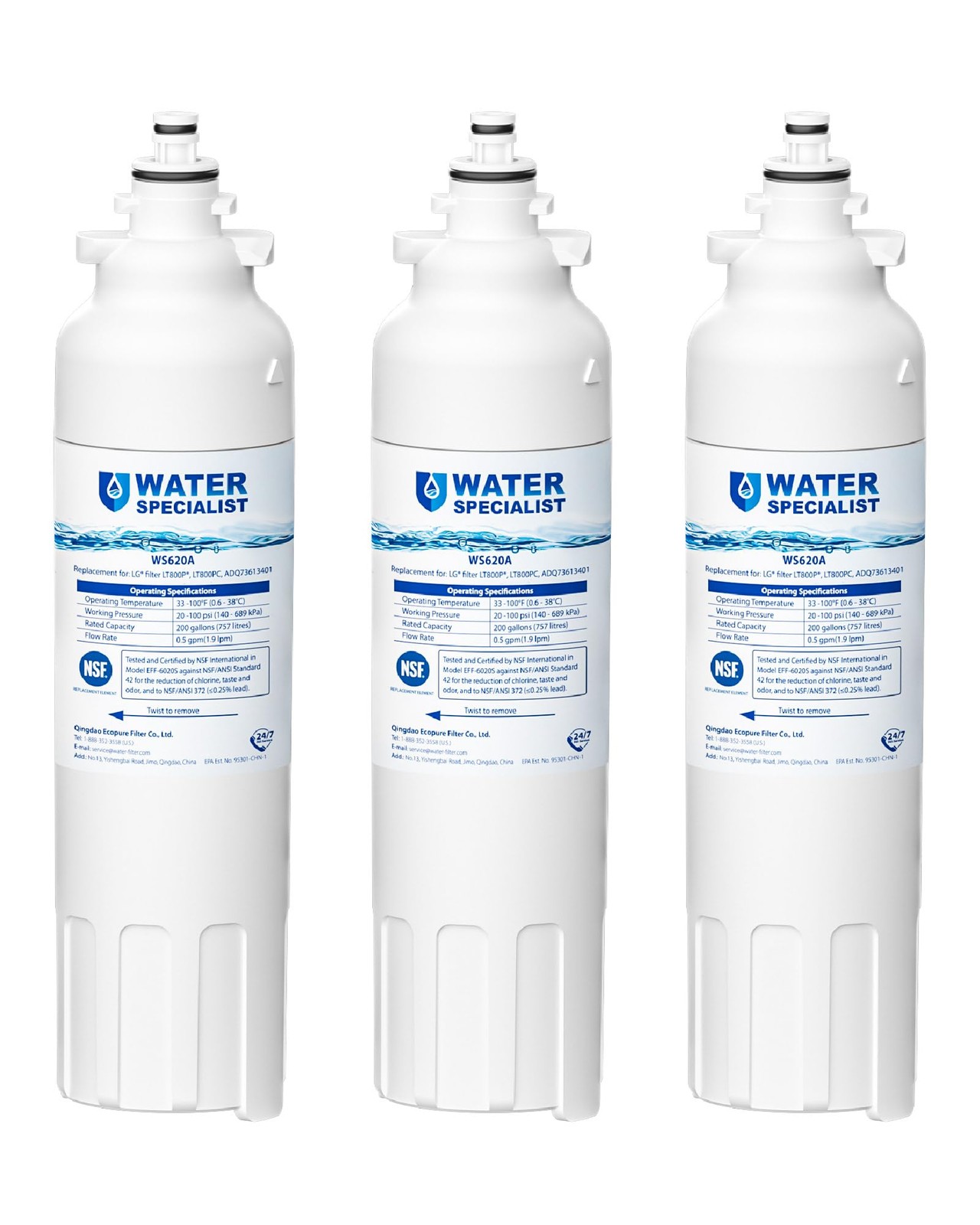 ADQ73613401 Refrigerator Water Filter, Replacement for LG&reg; LT800P&reg;-6 Month / ...
