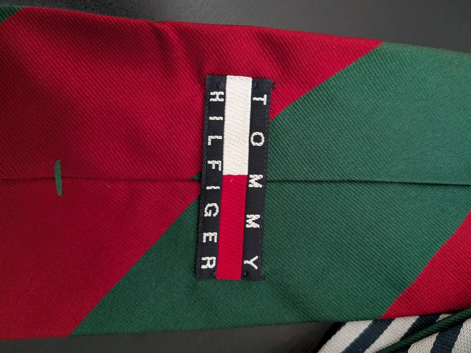 Tommy Hilfiger 100% Seda REPP Corbata Cuello Rayas Hombre Rojo Verde Vacaciones 59" EE. UU.  Foto 3 de 4