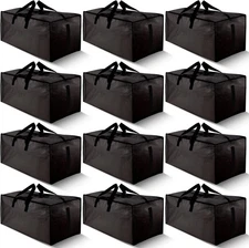 12 Pack Large Strong Moving Bags with Zippers & Carrying 12 Pack, Black 