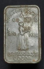 Vintage Walter Baker & Co Cocoa Embossed Advertising Tin Breakfast Can Kitchen