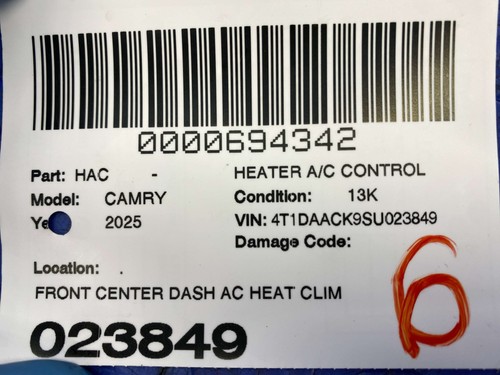 2025 TOYOTA CAMRY FRONT CENTER DASH AC HEAT CLIMATE TEMP CONTROL PANEL W/ VENT - Picture 16 of 16