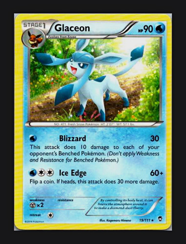 The Pokémon Company Glaceon 19/111 XY Furious Fists Reverse Holo Rare HP 90