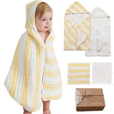 4-Pack Muslin Hooded Baby Bath Towel Set - 100 Organic Cotton, 2 6-Layer 3...