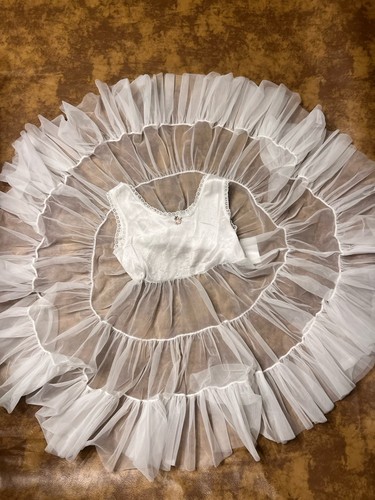 Girls Vintage Pageant Sheer Nylon Full Slip Ruffle Frilly Slip Dress Made USA 4T