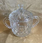 VTG Anchor Hocking Prescut Clear Glass Pineapple Motif Handled Sugar Bowl & Lid