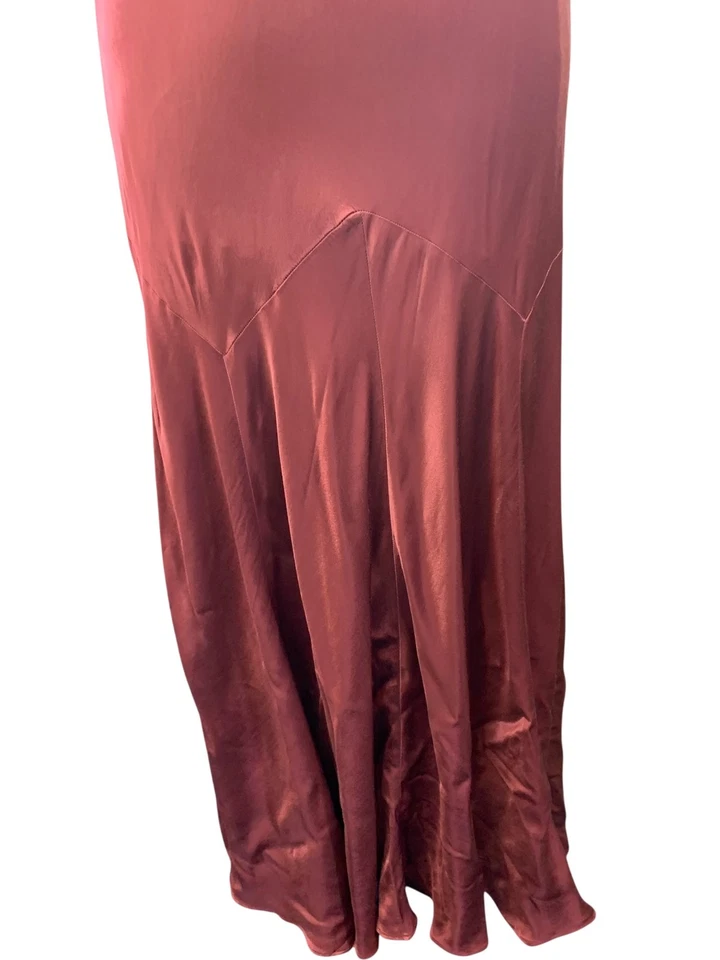 Ghost 'Elodie' Rust Satin V Neck Plunge Boho Maxi Slip Dress Flare Hem -Size L - Image 4 of 4