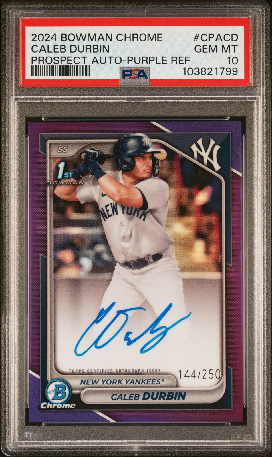 Caleb Durbin 2024 Bowman Chrome Prospect Autographs Purple /250 #CPACD PSA 10