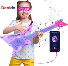 Guitar and Microphone Play Set with Glasses,Music Toys with Music Light,Kids Kar
