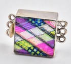 New Unused Sterling Silver Multi color Art Glass Huge 3 Strand Bead clasp 1" dia