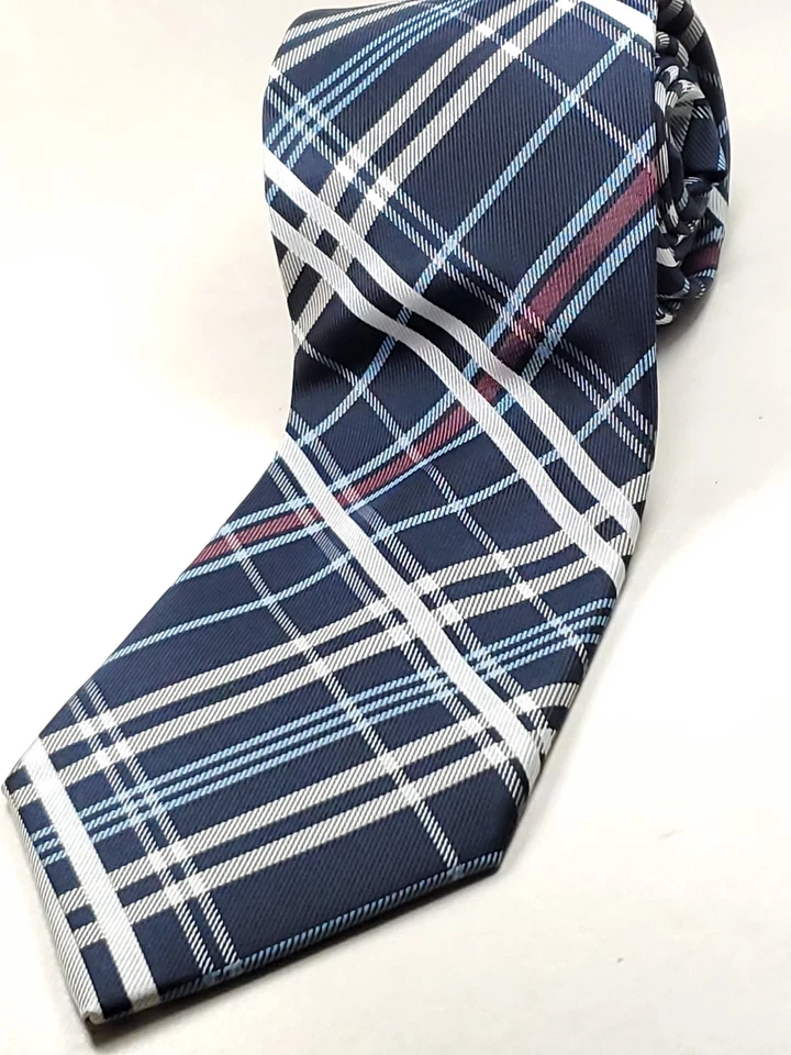 Corbata UMO LORENZO Hecha a Mano 100% Microfibra Azul Marino Blanco Cuadros NUEVA Foto 2 de 4