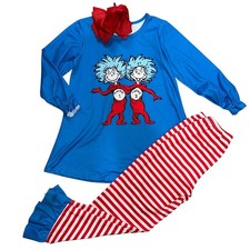 Girls Boutique 2 Piece Outfit Size 7/8 Bell Bottoms Dr Seuss Day Thing 1 2