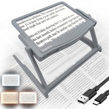 MagniPros 5X LED Page Magnifier Gray 3 Color Modes Rechargeable Foldable Stand