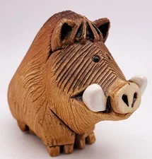 VTG Artesania Rinconada Pottery Wild Boar Pig Warthog Uruguay Retired 3" SIGNED