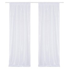 White Sequin Backdrop Curtains 2 Panels 2x8FT Glitter Party Wedding Decor