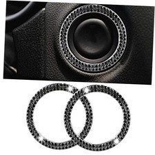 2PCS Crystal Double Rhinestone Car Engine Start Ring Decals, Bling Car black