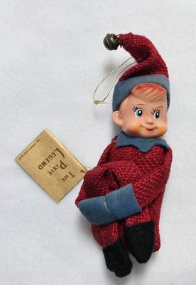 Vintage 1966 Inarco Pixie Legend Japan Red Burlap Knee Hugger Ornament NWT