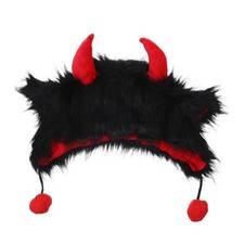 Plush Cow Horn Cosplay Hat Warm Beanie: Monster Horn Party Headwear for
