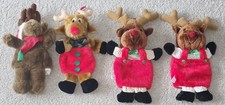 Vintage Christmas Stocking Reindeer Plush Hand Puppet Set Of 4 EUC