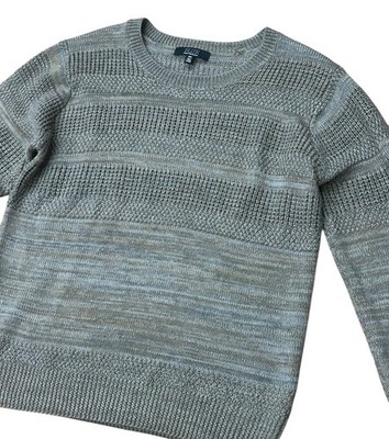 Saks Fifth Avenue Textured Knit Sweater Pullover Gray Striped Mens Medium