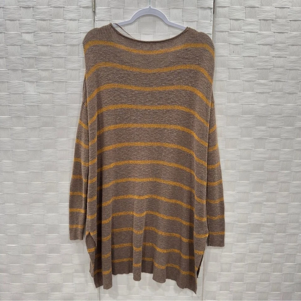 FREE PEOPLE Brown Yellow Stripe Pullover Tunic Oversized Knit Sweater Dress L - Image 4 of 4