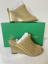 Lauren Lorraine MARTHA Rhinestone Stretch Wedge Gold Size 5.5 NEW Party Sparkly