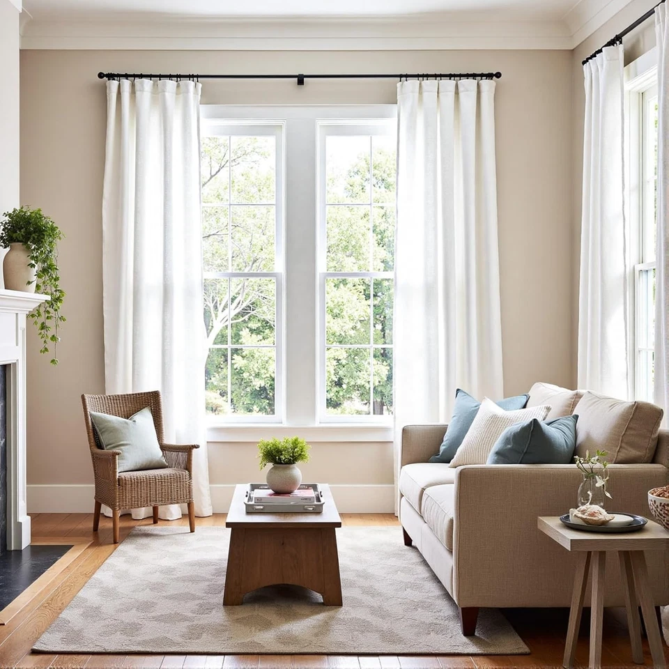 Off White Linen Blend Curtains 84" Length - 2 Panels - Image 4 of 4