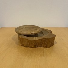 Vintage Raw Edge Carved Wood Trinket Box with Round Lid