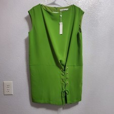 Trina Turk Dress Women 2 Green Pacifica Lace Up Boatneck Sleeveless Mini Lined