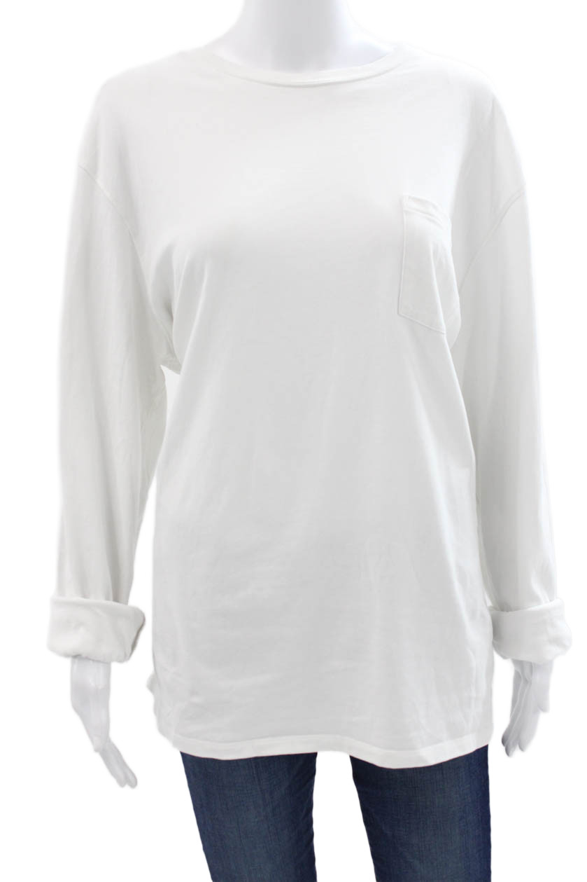 Vince Womens Basic Crew Neck Cotton Long Sleeve T-Shirt White Size XL