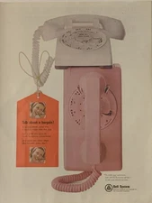 1965 Bell System Telephone PRINT AD Pink Rotary Wall Phone VTG 1960s Bargain Tag