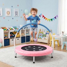 36" Toddler Foldable Trampoline w/Handle Safety Pad for Kids Soft Foam Grip