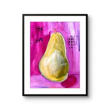 12x16  Colorful Vivid  Large Abstract Pear Fruit  Paper Original Kitchen Art