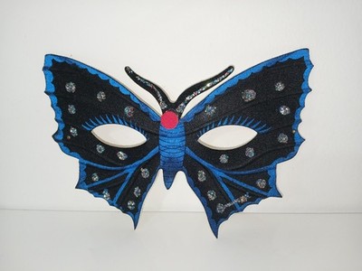 Blue and Black Butterfly Mask with Glitter and Sequins Carnival Accessory