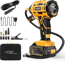 AUTDER Cordless Tyre Inflator 21V Battery & 12V Car Cable 180 PSI Portable Air
