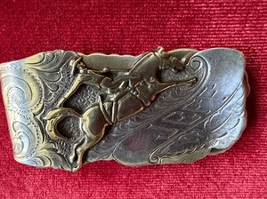 Sterling Silver Floral Engraved Saddle Bronc Buckin Horse Money Clip