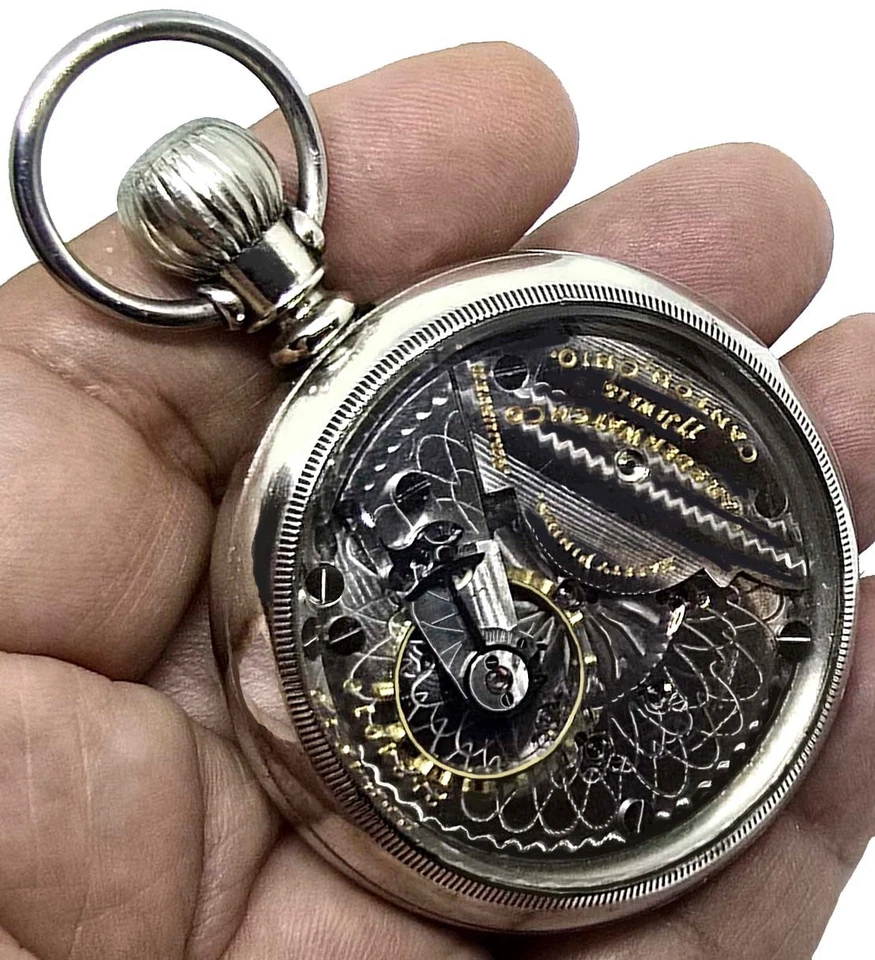 Vitrina Juego Palanca 18 Tamaño Reloj Bolsillo Hampden Desde 1908 Funcionando Foto 4 de 4