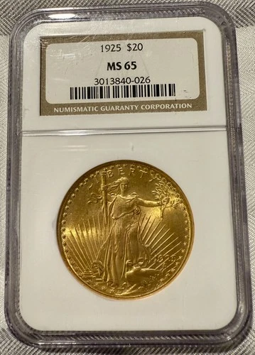 1925 Gold $20 St. Gaudens Double Eagle NGC MS65