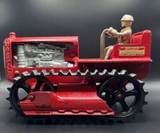 Vintage Arcade CATERPILLAR TRACTOR Cast Iron w Original Driver Larger Size