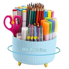 Desk Organizer, 360-Degree Rotating Pen Holder, Desk Organizers and Light Blue