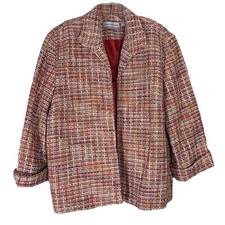 NWT Alfred Dunner 14P Blazer Multi Colored Tweed Long Sleeves Open Front Jacket