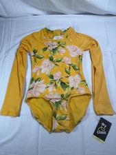 Art Class Girls Medium 7/8 One Piece Swimsuit Yellow Floral Of 50 New W/ Tags