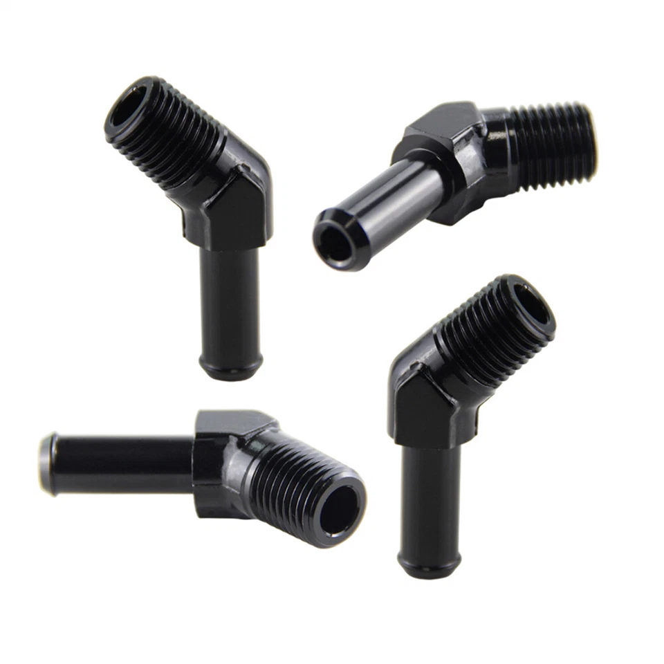 4PCS Aluminum AN6 1/4 NPT Male to 3/8" Hose Barb 45 Degree Adapter Fitting Black - Изображение 3 из 4
