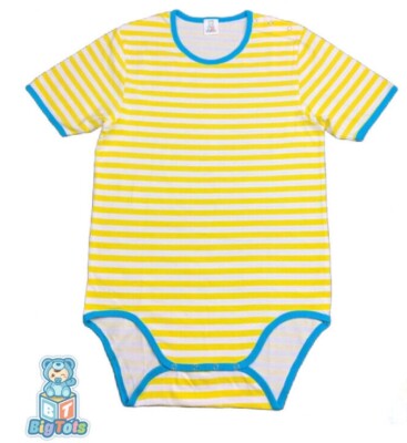 Adult snap shoulder bodysuit Yellow and White stripe baby print romper