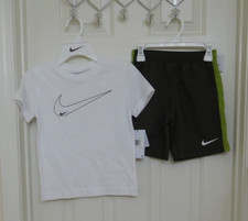 NWT 2pc Nike White Swoosh Logo Shirt  Olive Green Shorts Set sz 6