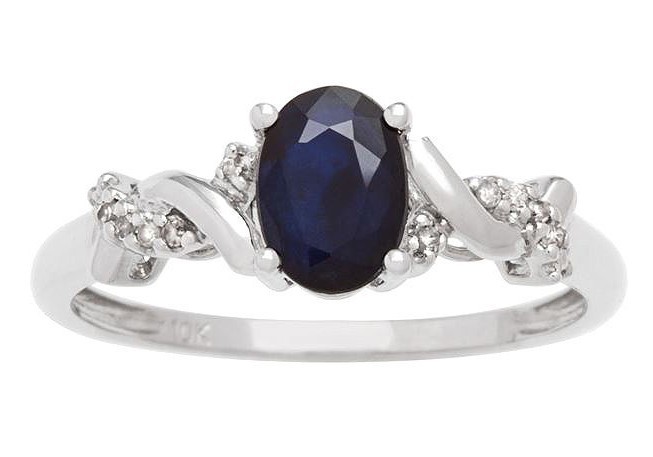 Oro Blanco Original Ovalado Zafiro Y Trenzado Diamante Detalle Anillo